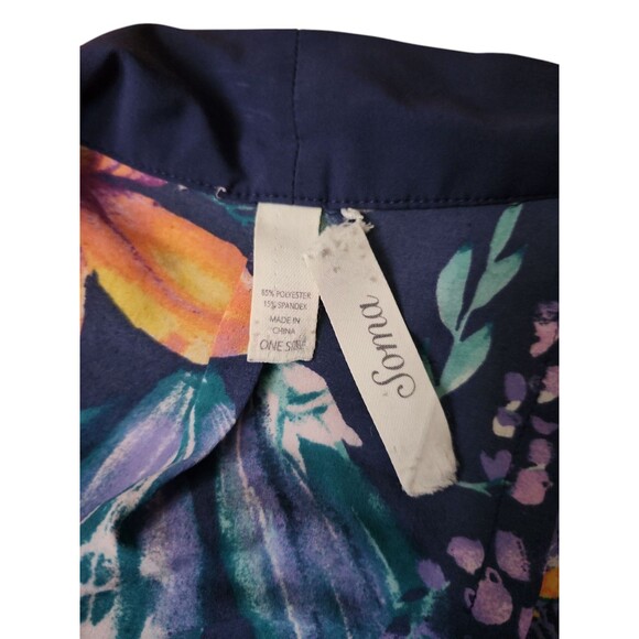 Soma Kimono Coverup Women's One Size Navy Exotic Floral Border Beach Butterfly - Picture 5 of 7